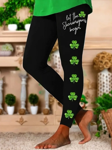 A wholesale clothing model wears  Women's Clover Printed Diving Fabric Tights - Black
, Turkish wholesale Leggings of Janes