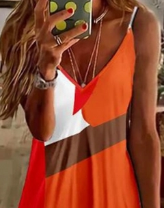 Hurtowa modelka nosi jan14569-women's-sleeveless-strap-jersey-dress-orange, turecka hurtownia Sukienka firmy Janes