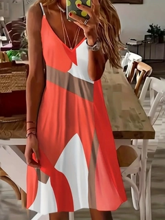 Een kledingmodel uit de groothandel draagt jan14569-women's-sleeveless-strap-jersey-dress-orange, Turkse groothandel Jurk van Janes