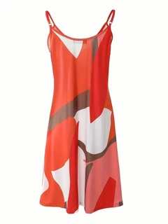 Bir model, Janes toptan giyim markasının jan14569-women's-sleeveless-strap-jersey-dress-orange toptan Elbise ürününü sergiliyor.