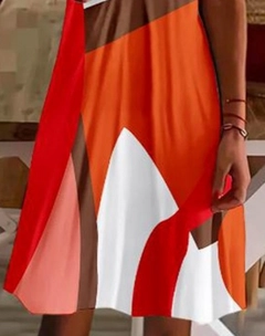 Een kledingmodel uit de groothandel draagt jan14588-women's-sleeveless-strap-jersey-dress-orange, Turkse groothandel Jurk van Janes