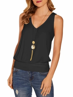 A wholesale clothing model wears jan14599-women's-sleeveless-camisole-blouse-black, Turkish wholesale Blouse of Janes