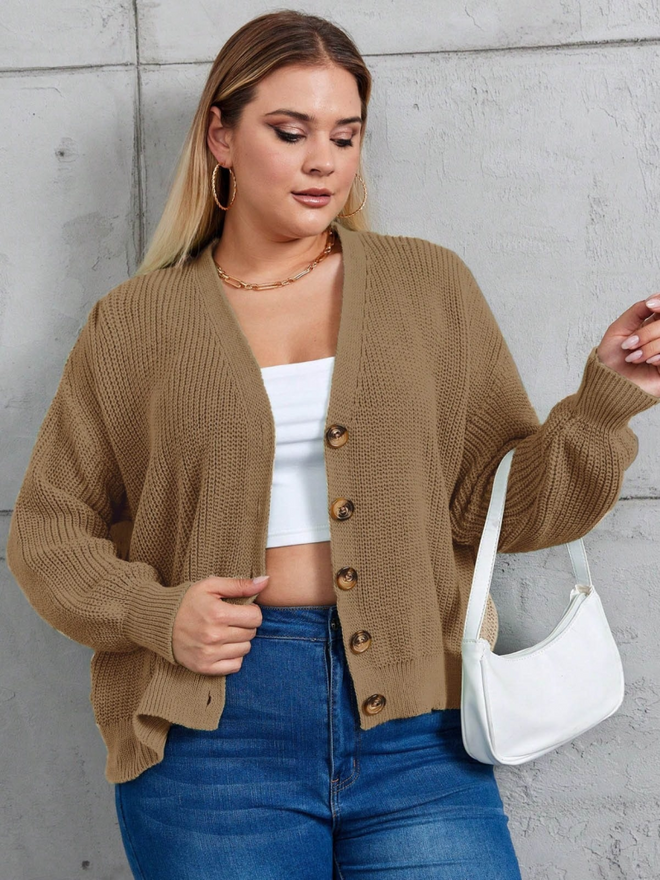 Janes Five Button Knitted Cardigan Brown Wholesale Clothing Casual