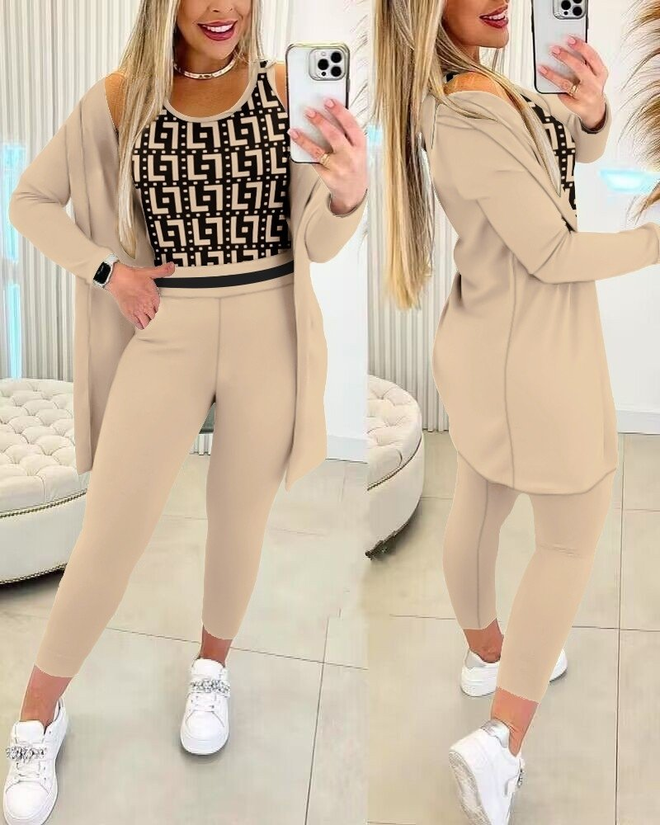 Janes Women's Long Sleeve Zara Crepe Three piece Suit Beige Wholesale Clothing Casual
