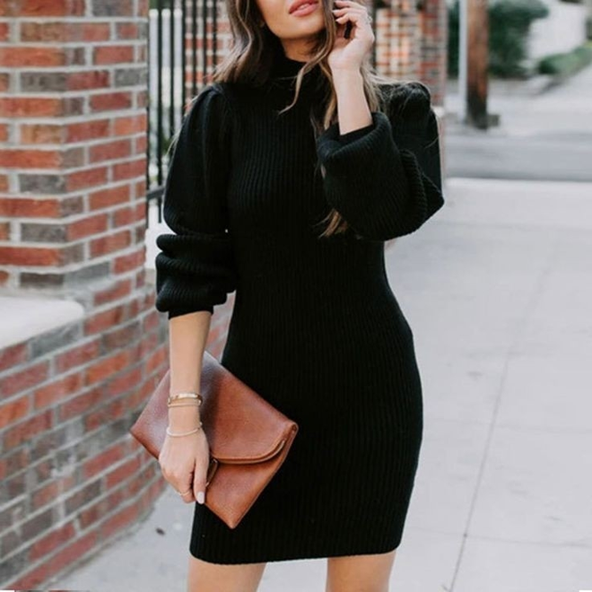 Janes Ženska Kamizol Obleka Z Dolgimi Rokavi In Ovratnikom – Črna Oblačila na debelo Ležerno