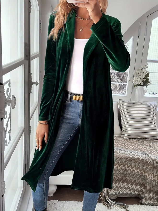 Janes Women's Long Sleeve Open Front Long Sleeve Midi Jacket Green Wholesale Clothing Casual