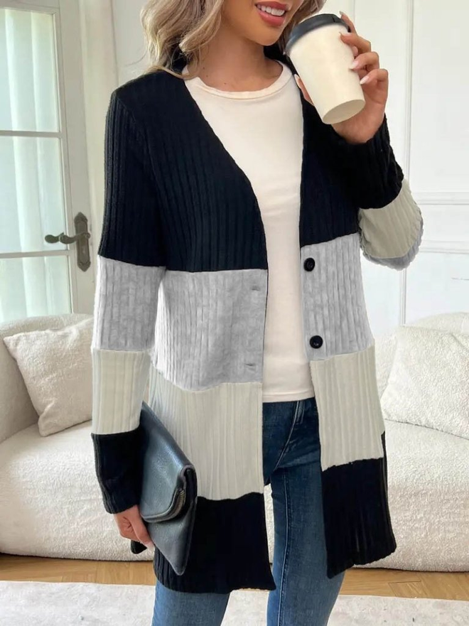 Janes Women's Long Sleeve Multicoloured Front Buttoned Long Jacket Black Wholesale Clothing Casual