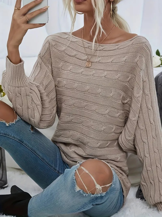 Janes Women's Long Sleeve Open Collar Hair Knit Patterned Knitwear Blouse Beige Wholesale Clothing Casual