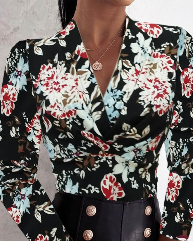 Janes Blouse De Plongée À Motif Papillon À Manches Longues Et Col Double Boutonnage Multi Couleur Vêtements en gros Élégant