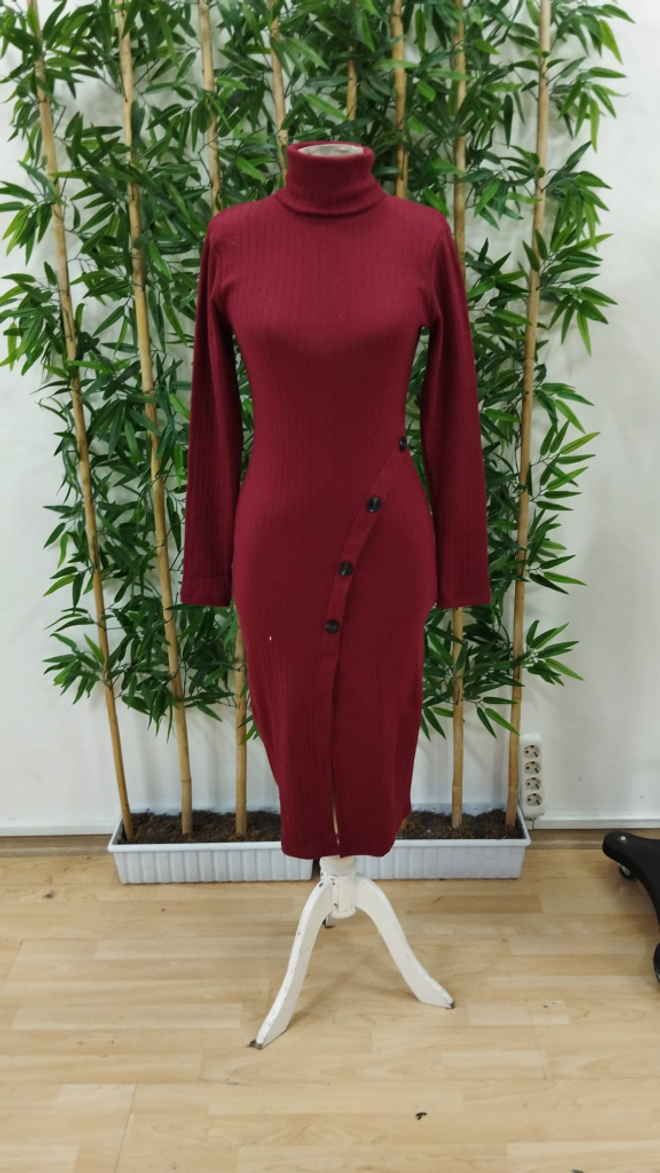 Janes Camisole jurk Met Lange Mouwen Col En Split En Knoop Voor Dames Claret Red Groothandel Kleding 4