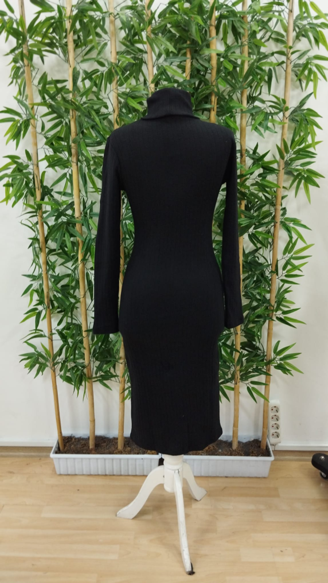 Janes Camisole jurk Met Lange Mouwen Col En Split En Knoop Voor Dames Zwart Groothandel Kleding 5