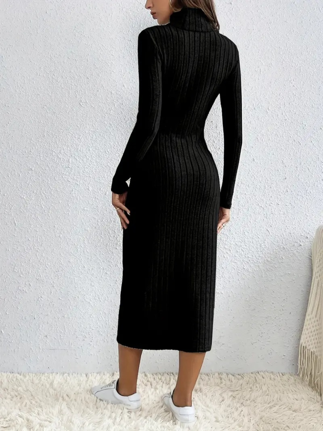 Janes Camisole jurk Met Lange Mouwen Col En Split En Knoop Voor Dames Zwart Groothandel Kleding Verjaardag