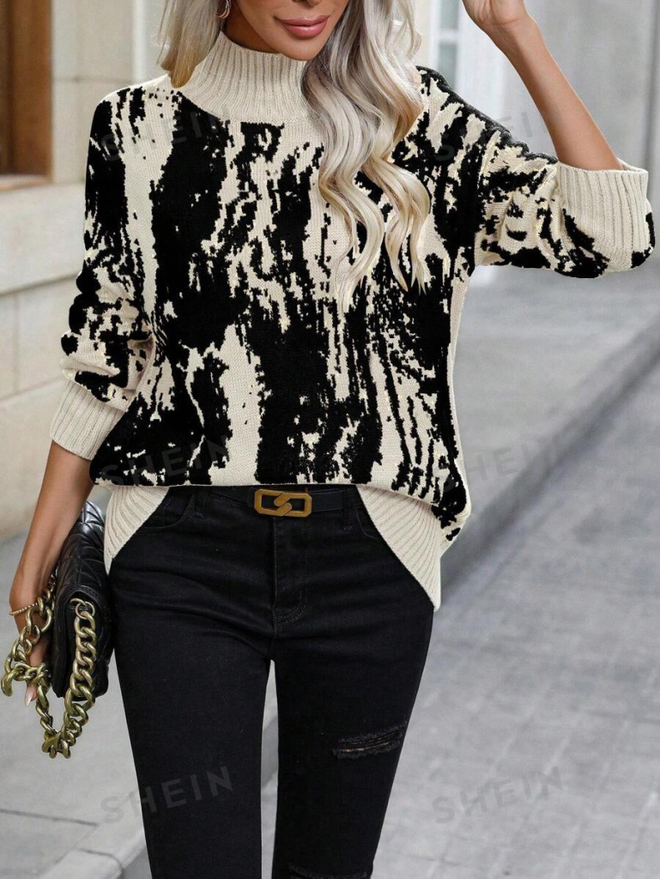 Janes Women's Long Sleeve Turtleneck Multicolored Knit Blouse Black Wholesale Clothing Casual