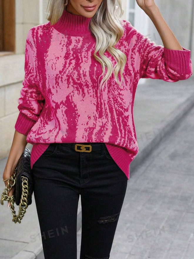 Janes Women's Long Sleeve Turtleneck Multicolored Knit Blouse Pink Wholesale Clothing Casual