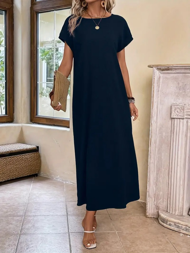 Janes Women's Long Sleeve Collar Open Viscose Dress Navy Wholesale Clothing Casual