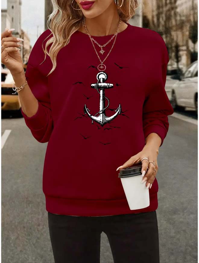 Janes Women's Long Sleeve Crew Neck Patterned Viscose Two Thread Blouse Burgundy Wholesale Clothing Casual