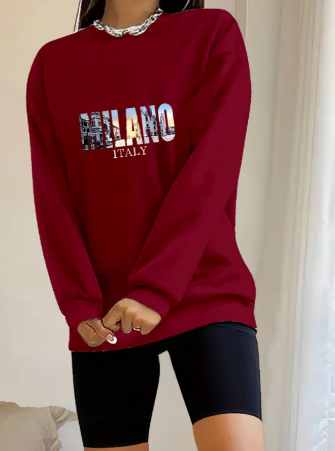 Janes Blouse À Manches Longues Et Col Rond En Viscose À Motifs Pour Femmes Bordeaux Vêtements en gros Pas de tissu