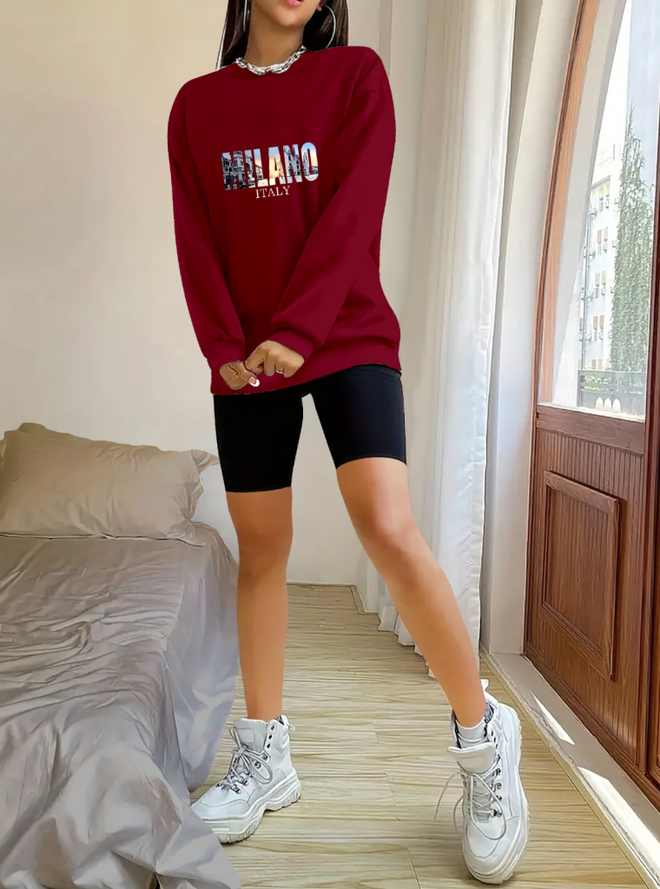 Janes Blouse À Manches Longues Et Col Rond En Viscose À Motifs Pour Femmes Bordeaux Vêtements en gros Lounge