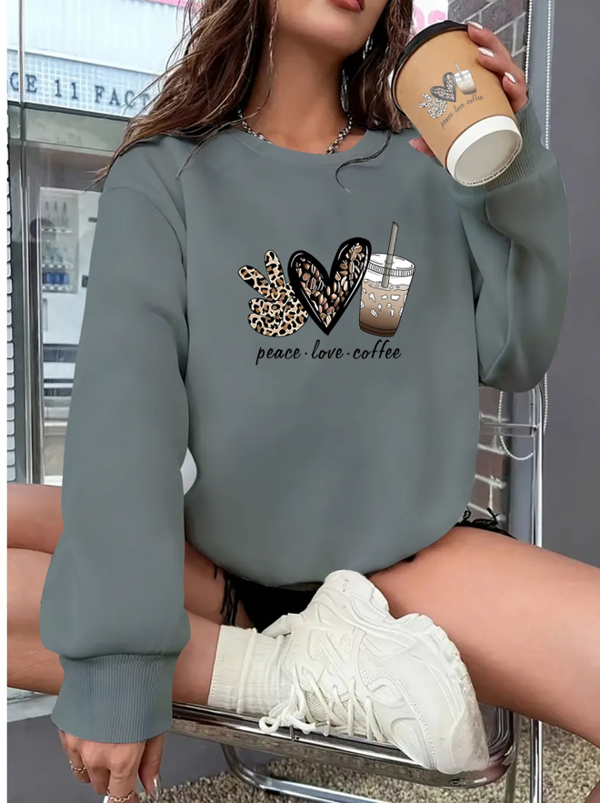 Janes Women's Long Sleeve Crew Neck Heart Patterned Viscose Two Thread Blouse Gray Wholesale Clothing Casual