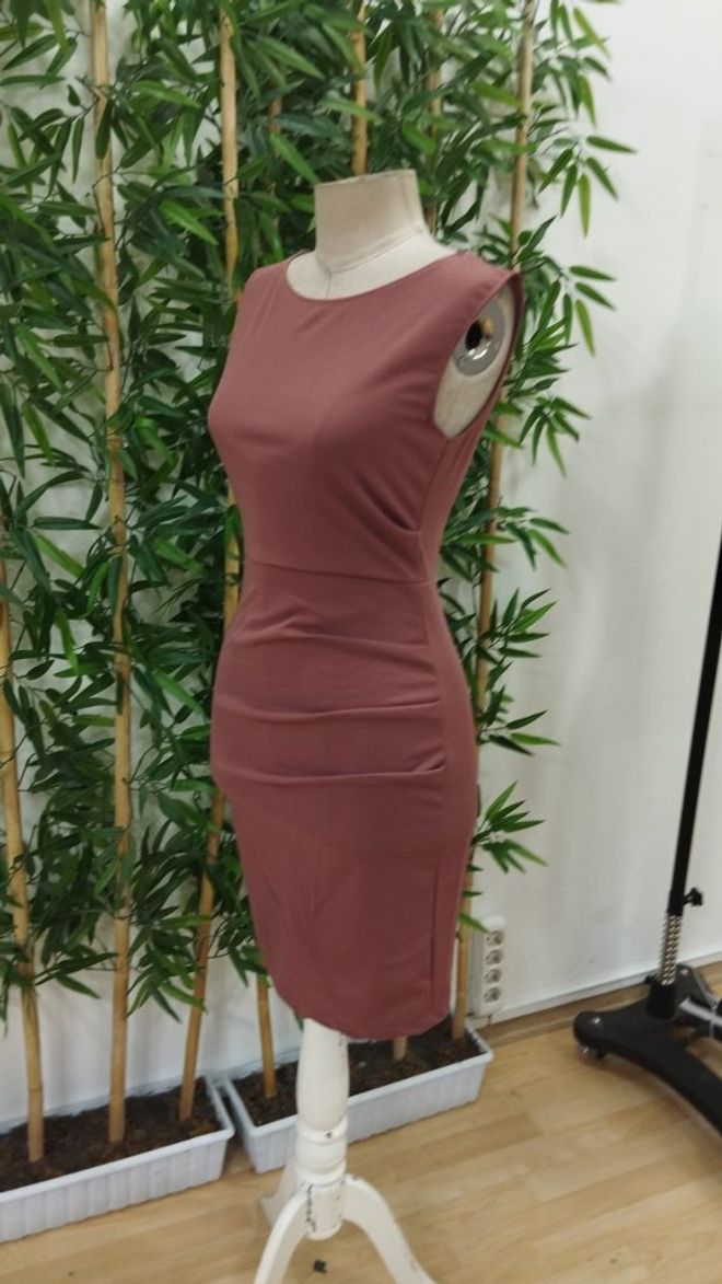 Janes Women's Zero Sleeve Side Ruffle Detailed Imported Crepe Dress Pink Wholesale Clothing Cocktail