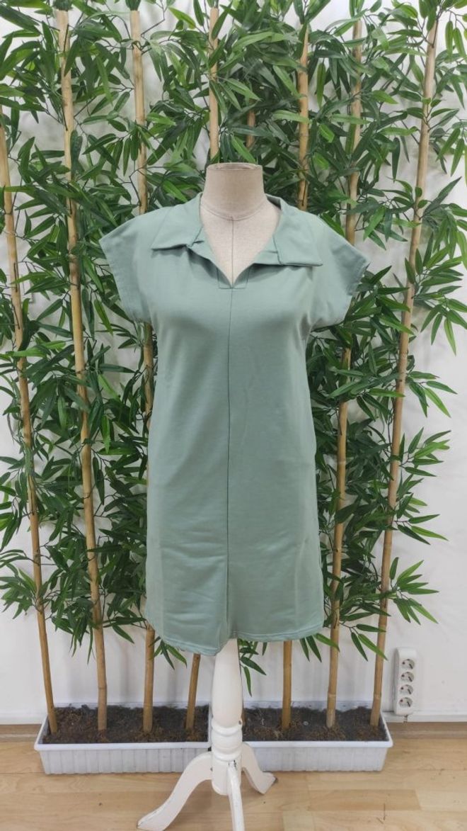 Janes Moteriška Trumpomis Rankovėmis Apykaklės Viskozės Dviejų Siūlų Suknelė Žalia Didmeninė prekyba drabužiais Dirželis