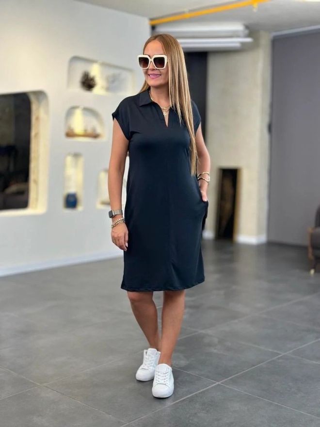 Janes Dámske Šaty S Krátkym Rukávom S Viskózovým Golierom Čierne Veľkoobchod s oblečením 5