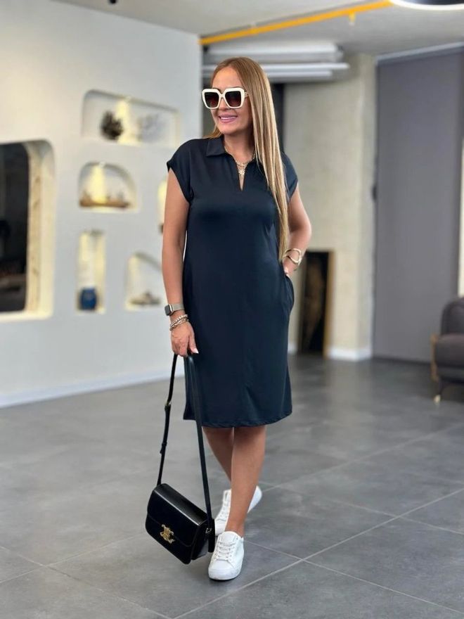 Janes Dámske Šaty S Krátkym Rukávom S Viskózovým Golierom Čierne Veľkoobchod s oblečením 4