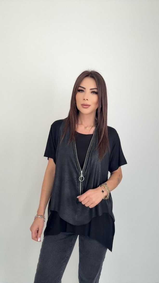 Janes Μαύρο Casual Αμάνικο Μπλουζάκι Με Φερμουάρ Για Εργασία & Πάρτι Χονδρικό εμπόριο ενδυμάτων Casual