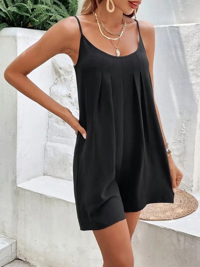 Janes Schwarzer Ärmelloser Lässiger Sexy Romper Jumpsuit Großhandelskleidung Lässig