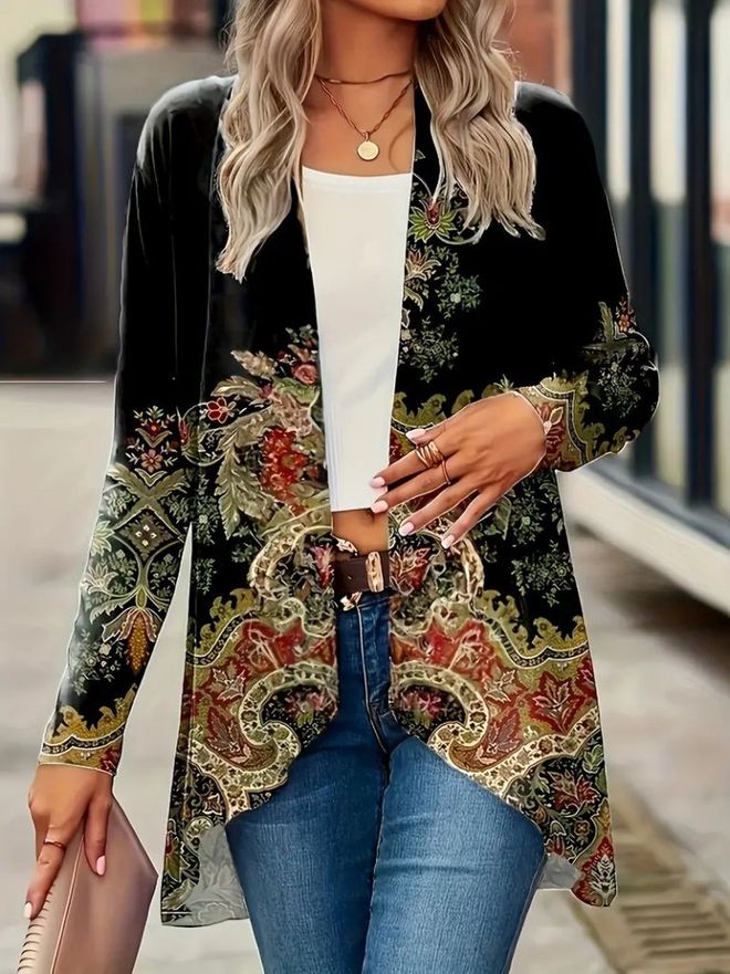 Janes Women's Long Sleeve Front Open Pattern Charcoal Diver Jacket Black Wholesale Clothing Casual