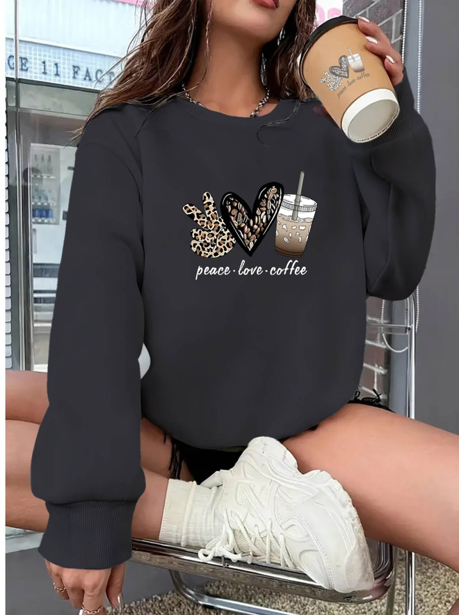Janes Women's Long Sleeve Crew Neck Heart Pattern Viscose Two Thread Blouse Anthracite Wholesale Clothing Casual