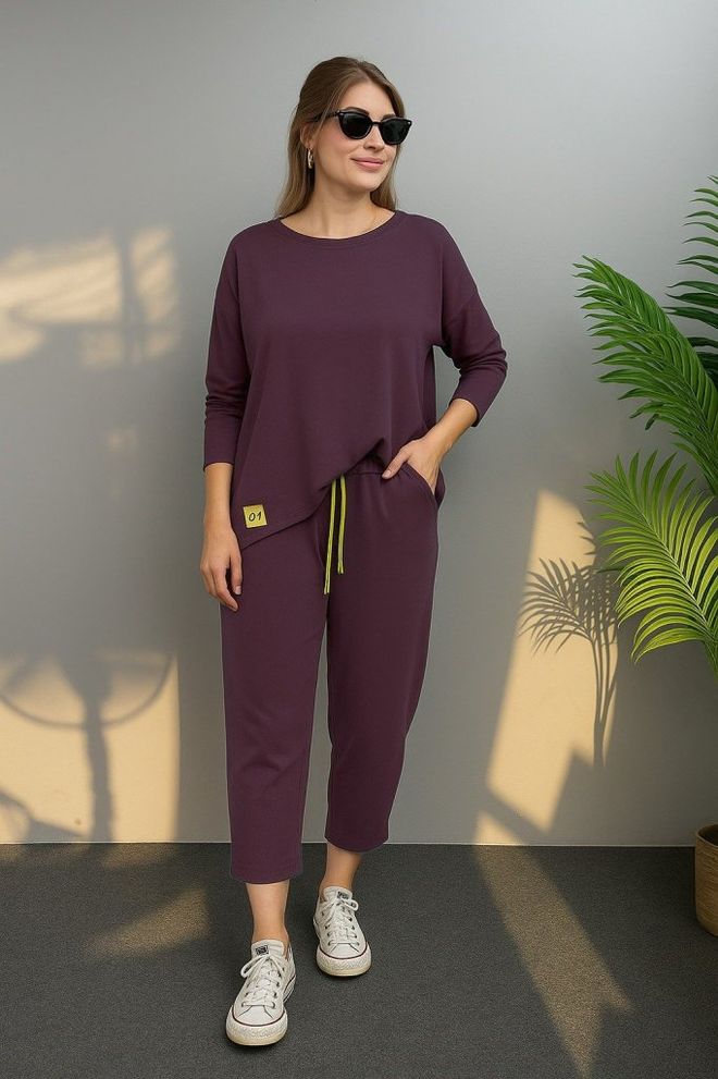 Janes Purple Casual Sport Streetwear Set Wholesale Clothing Casual
