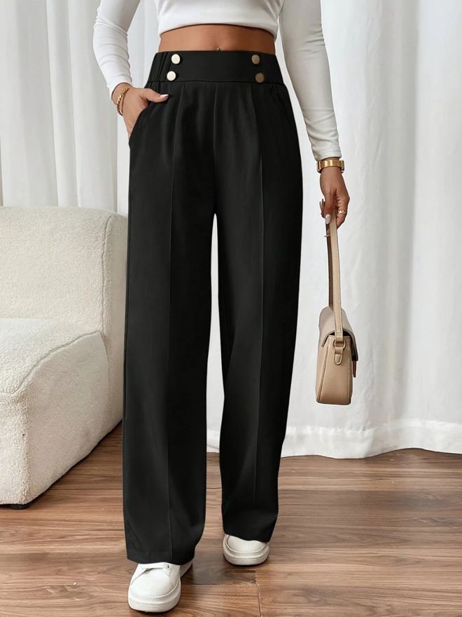 Janes Black Elegant High Waist Tapered Pants Wholesale Clothing Casual