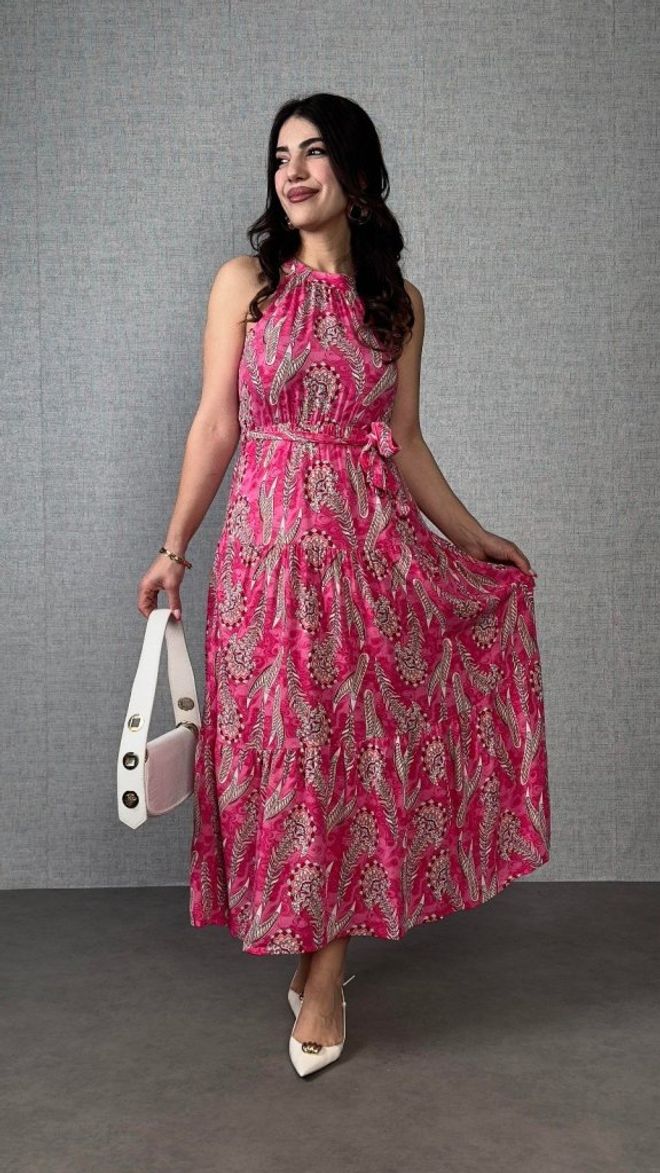 Janes Pink Ethnic Fit And Flare Dress Wholesale Clothing Casual