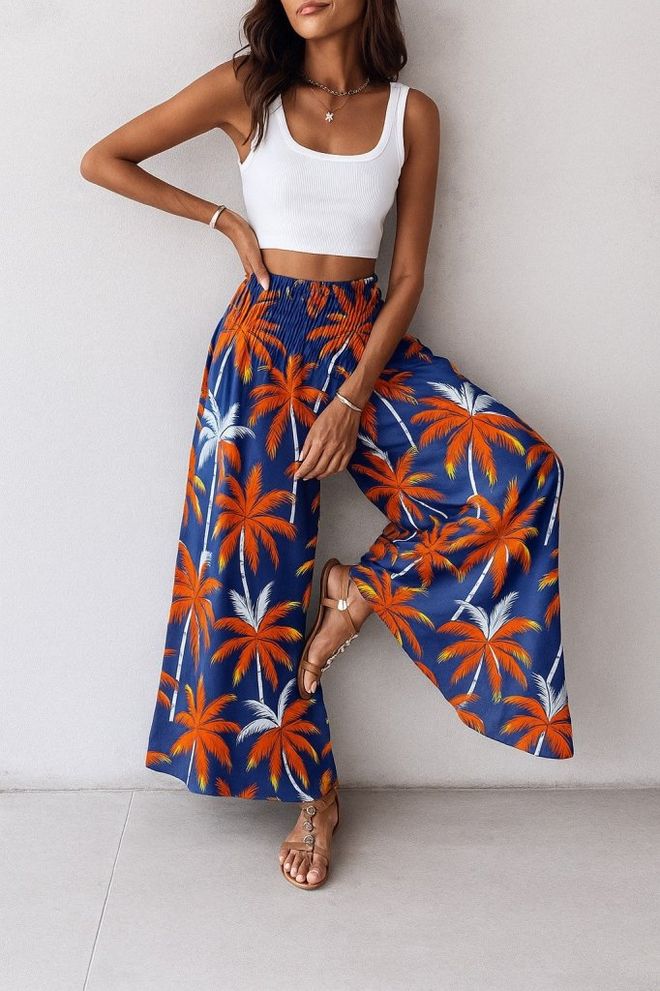Janes Blue Casual Boho Palazzo Pants Wholesale Clothing Casual