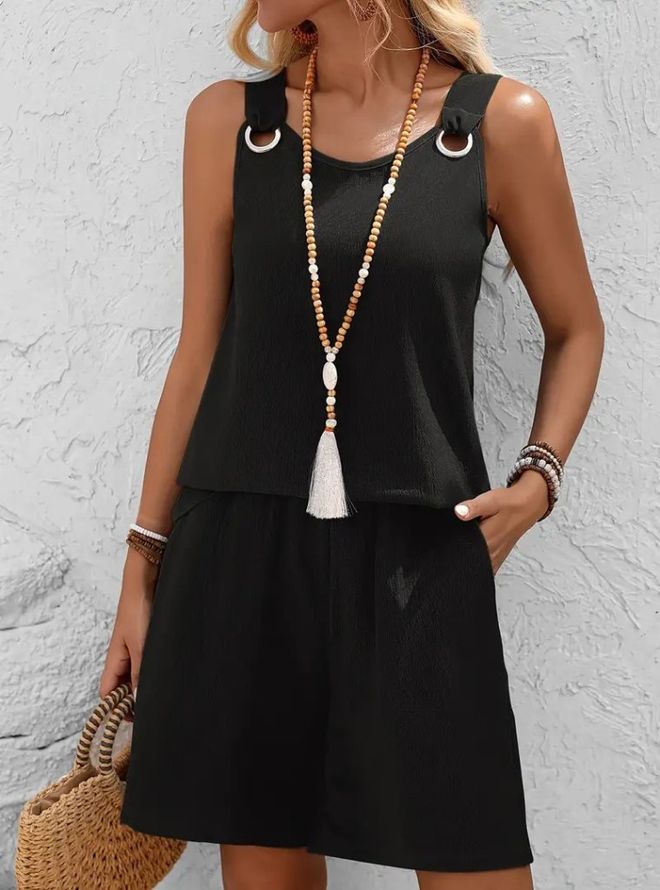 Janes Μπλούζα Μαύρο Αμάνικο Πολύ Κοντό Μανίκι Boho Casual Χονδρικό εμπόριο ενδυμάτων Casual