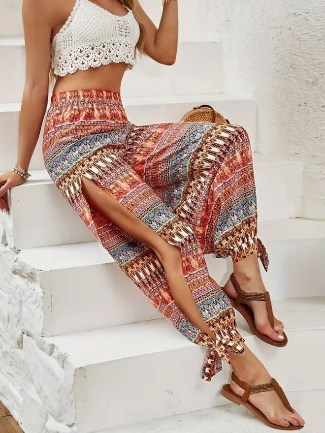 Janes Mix Color Ethnic Casual Boho Jogger Pants Wholesale Clothing Casual