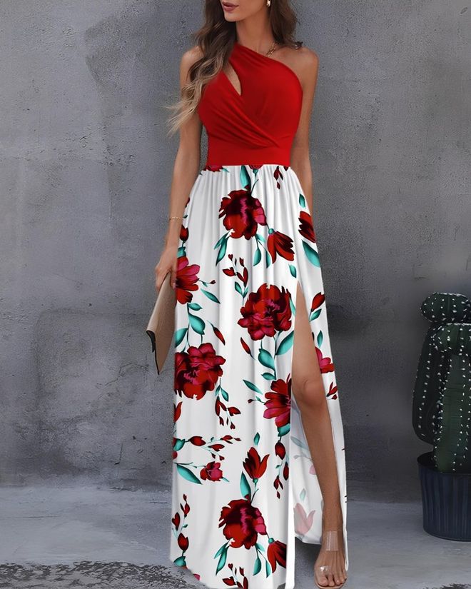 Janes Kırmızı Fit & Flare Elbise Tek Omuzlu Yakasıyla Toptan Giyim Gündelik