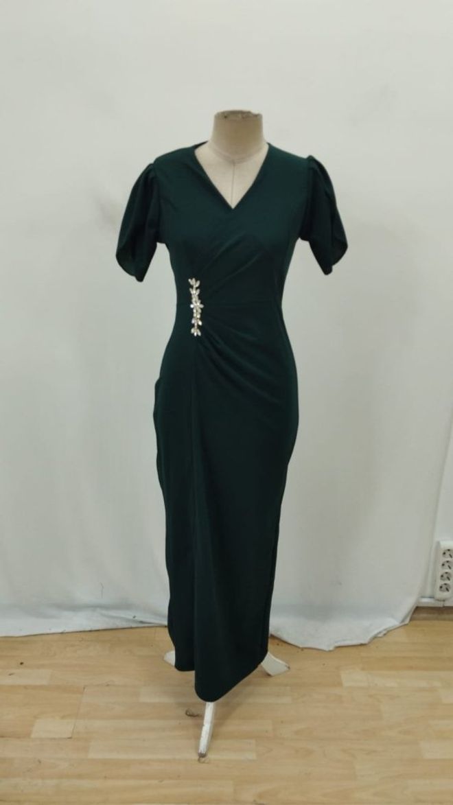 Janes Elegant Green Sheath Dress With Puff Half Sleeves Wholesale Clothing Spring