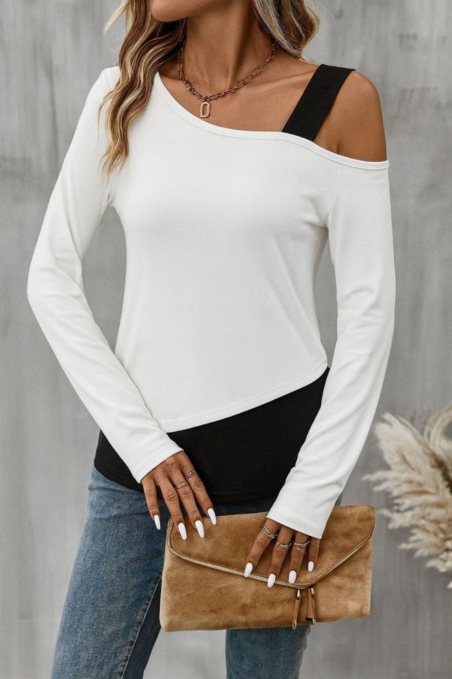 Janes White One Shoulder Neck Blouse Wholesale Clothing 1