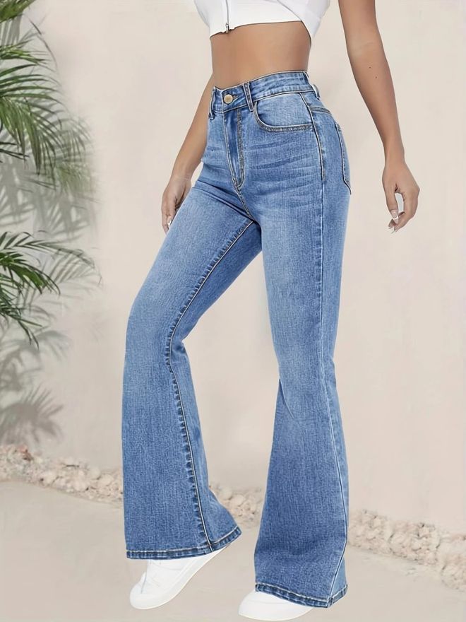 Janes Blue Casual Retro Streetwear Vintage Bootcut Pants Wholesale Clothing Casual