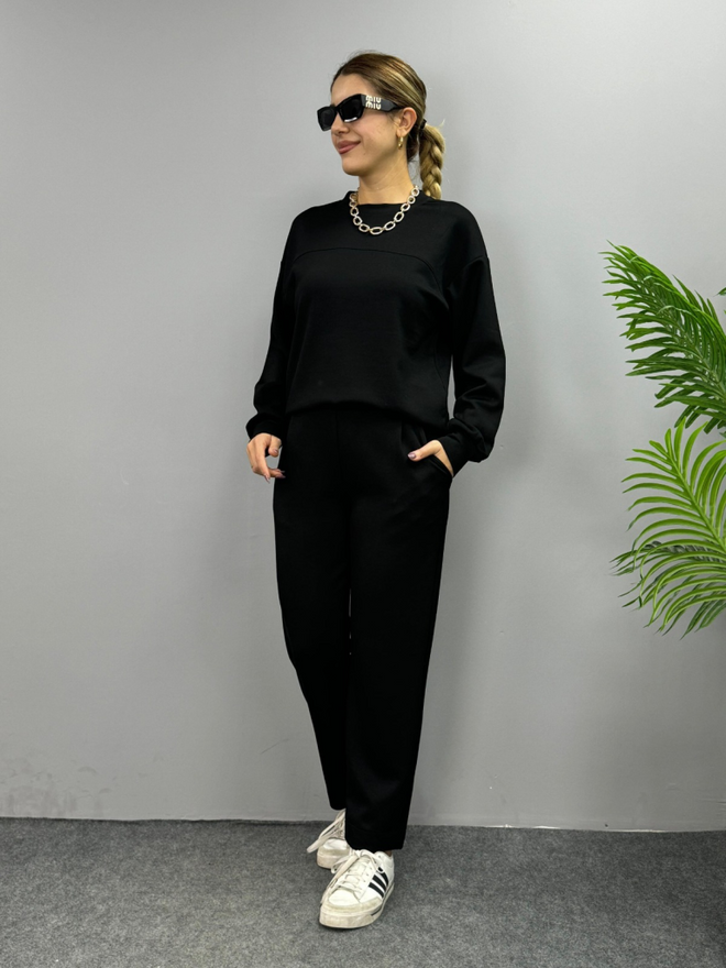 Janes Black Casual Streetwear Set With Jogger Pants Wholesale Clothing Casual