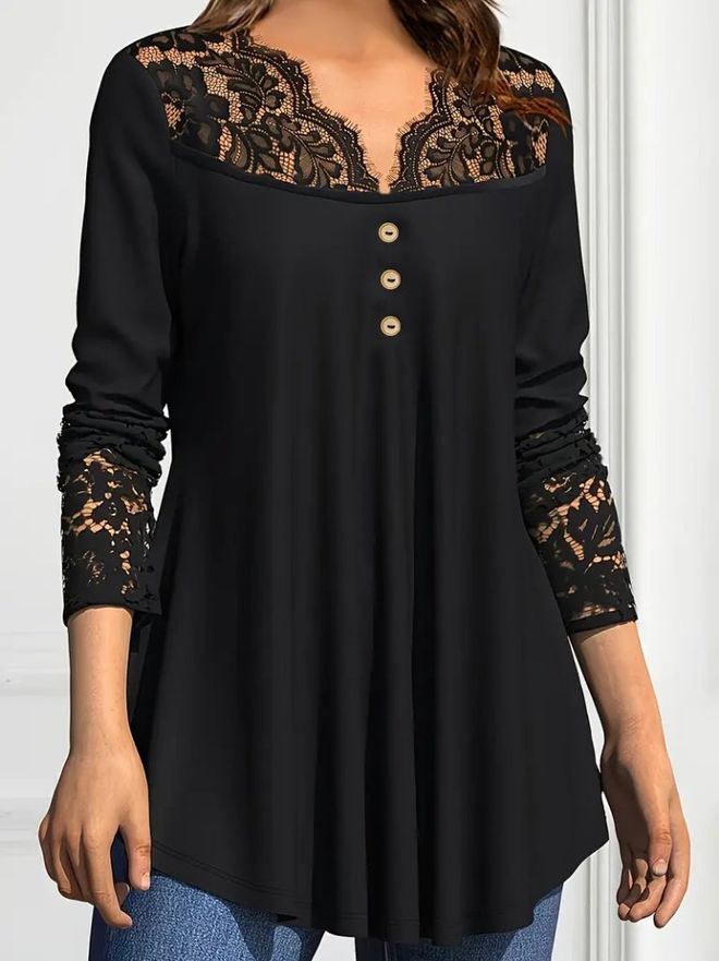 Janes Black Elegant V Neck Blouse With Long Sleeves Wholesale Clothing Casual