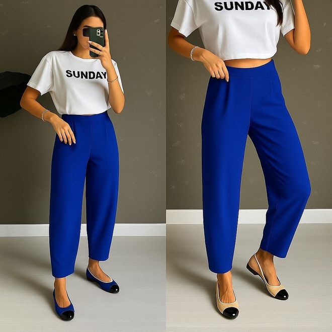 Janes Blue High Waist Tapered Cropped Pants Wholesale Clothing Casual
