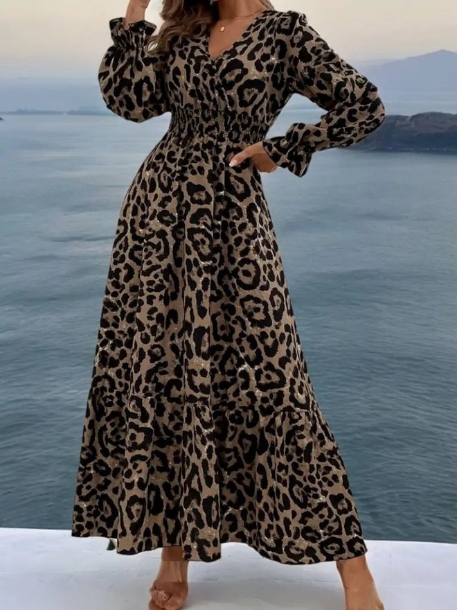 Janes Hnedé Šaty S Leopardím Vzorom Fit & Flare Strih Veľkoobchod s oblečením Skromný