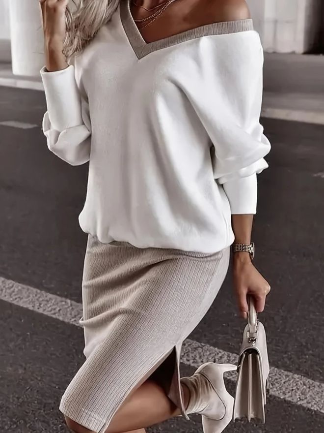 Janes White Set With Oversized Fit And Midi Pencil Skirt Wholesale Clothing Casual
