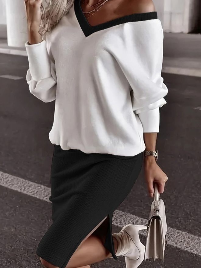 Janes White Elegant Pencil Skirt Set Wholesale Clothing Casual