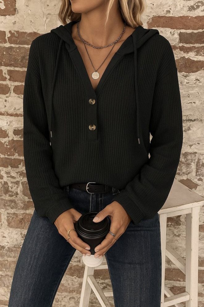 Janes Chemisier Noir Avec Encolure Plongeante Et Manches Longues Vêtements en gros Modeste