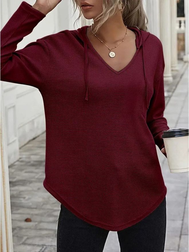 Janes Chemisier Rouge Bordeaux Avec Encolure En V Et Manches Longues Vêtements en gros Modeste