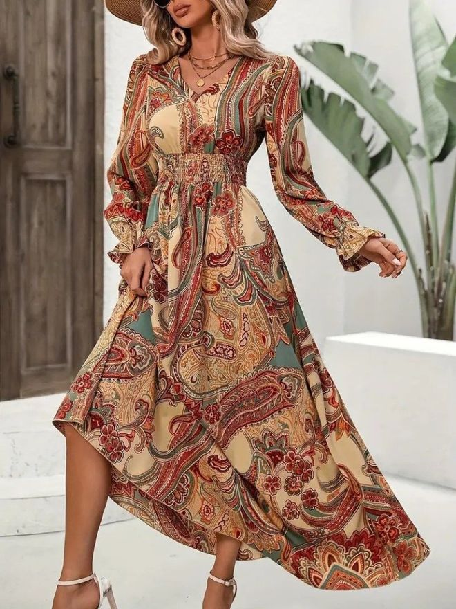 Janes Beige Boho Elegant Wrap Maxi Dress Wholesale Clothing Modest